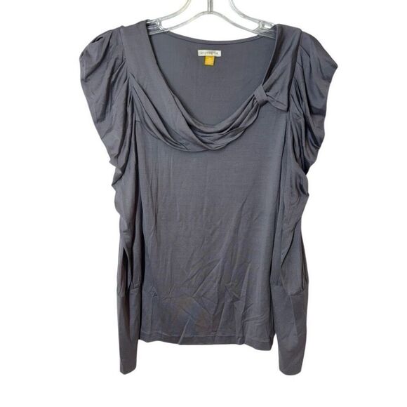 Leifsdottir Anthropologie Silk Knit Top Draped Long Sleeve Scoop Grey XS - Picture 1 of 11